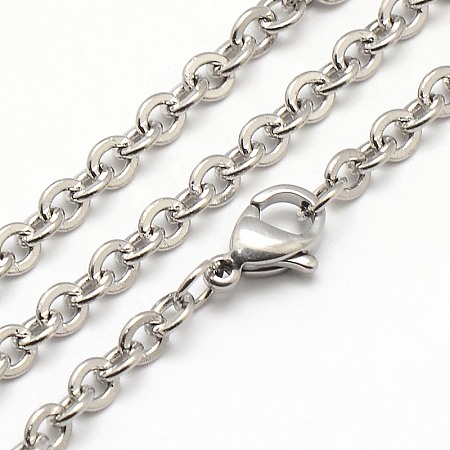 Honeyhandy Trendy Unisex 304 Stainless Steel Cable Chain Necklaces, with Lobster Clasps, Stainless Steel Color, 17.7 inch(44.9cm), 4x3x0.5mm