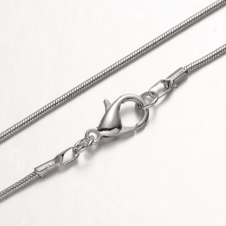 Honeyhandy Brass Round Snake Chain Necklaces, Platinum, 15.7 inch~16 inch
