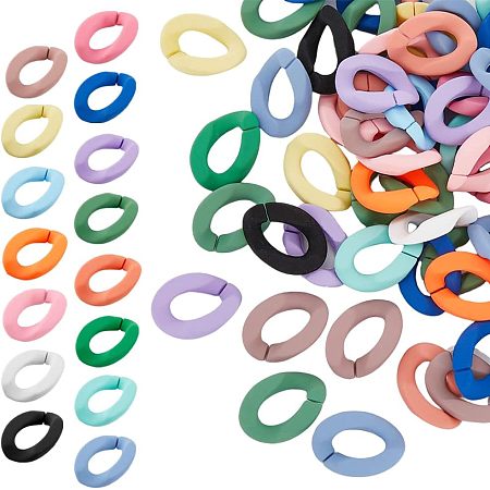 HOBBIESAY 120Pcs 15 Colors Spray Painted Acrylic Linking Ring Quick Link Connectors Frosted Rubber Style Resin Plastic Linking Rings for Curb Chain Making, Inner Diameter: 0.51x0.27
