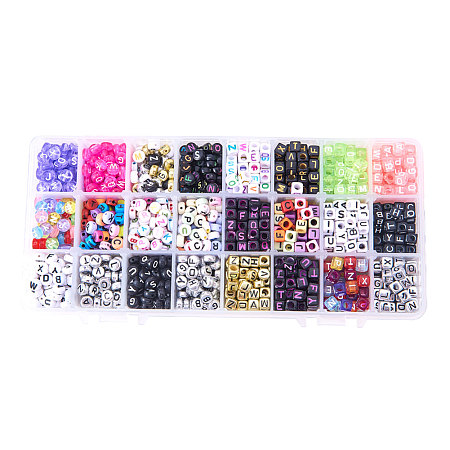 PandaHall Elite 1 Box 24 Mixed Style Acrylic Alphabet Letters Beads Cube Oblate Charms for DIY Loom Bands Bracelets