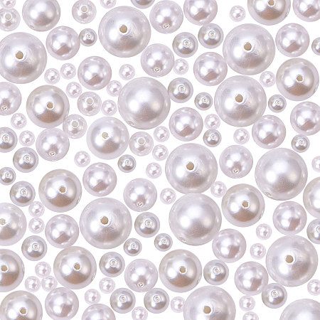 PandaHall Elite 100 Pieces 5 Sizes Imitated Pearl Beads White Round Acrylic Beads for DIY Jewelry