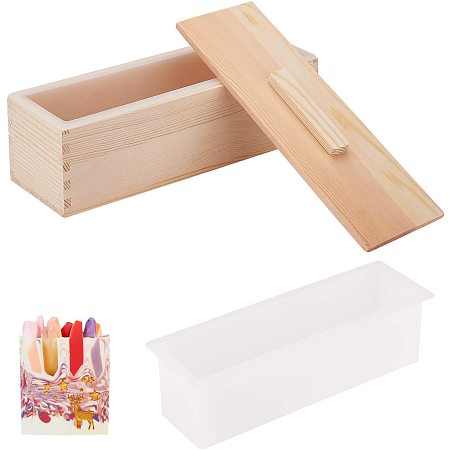 PH PandaHall 42oz Silicone Soap Loaf Mold with Wood Box Covers Flexible Rectangle Soap Molds for Soap Making, Candle, Chocolates, Pudding