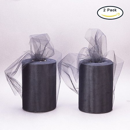 BENECREAT 2 Roll Black Tulle Fabric Rolls Spool 6 Inches in Width for Wedding Party Decoration &Craft, 100yards/roll