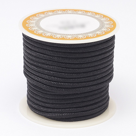 Honeyhandy Braided Polyester Cords, Round, Black, 3mm, about 8.74 yards(8m)/roll