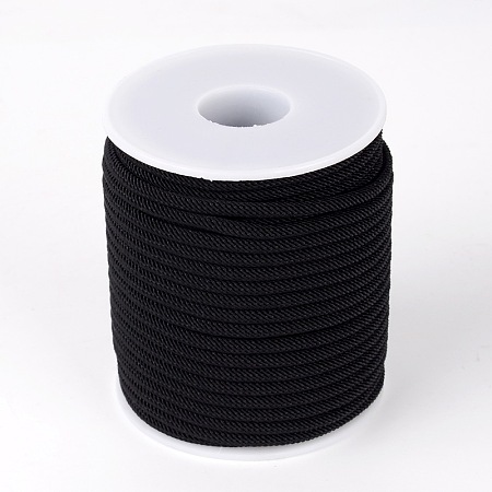 Honeyhandy Round Polyester Cords, Black, 3mm, about 21.87 yards(20m)/roll