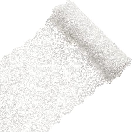 GORGECRAFT 5 Yards 6 Inch Wide Elastic Lace White Cotton Floral Pattern Trim Fabric Sewing for Scalloped Edge Decorations for Dress Tablecloth Hair Band Wedding Festival Event Decorations