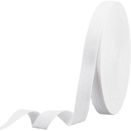 NBEADS 49 Yards(45m)/Roll Herringbone Cotton Webbings, 20mm Wide White Cotton Twill Tape Ribbons Cotton Herringbone Cords for Knit Sewing DIY Crafts