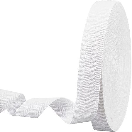 NBEADS 49 Yards(45m)/Roll Cotton Tape Ribbons, Herringbone Cotton Webbings, 30mm Wide Flat Cotton Herringbone Cords for Knit Sewing DIY Crafts, White