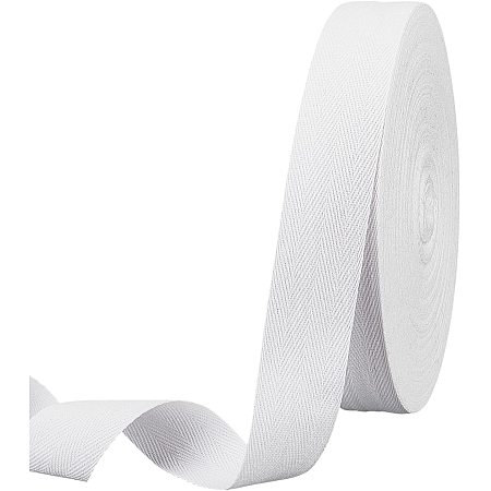 NBEADS 49 Yards(45m)/Roll Herringbone Cotton Webbings, 35mm Wide Cotton Twill Tape Ribbons Cotton Herringbone Cords for Knit Sewing DIY Crafts, White