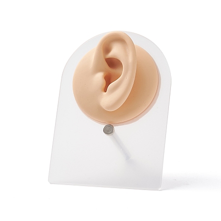 Honeyhandy Soft Silicone Ear Displays Mould, with Acrylic Stands, Earrings Ear Stud Display Teaching Tools for Piercing Suture Acupuncture Practice, PeachPuff, Stand: 8x5.1x10.6cm, Silicone: 6.4x6.3x2.7cm