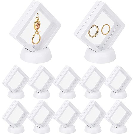 Pandahall Elite 12 Set Floating Frame Display, White Holder Film Box Holder Display Coin Display Case Stands for Military Medallion Challenge Coin Chip Jewelry, 2.7x2.7x0.67