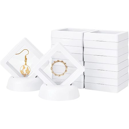 Pandahall Elite Coin Display Case Stands White Holder Film Box Floating Frame Display Holder Display for Military Medallion Challenge Coin Chip Jewelry, 5.1x5.1x 1.7cm/ 2x2x0.67