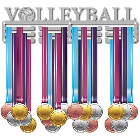 CREATCABIN Medal Holder Sport Volleyball Words Awards Display Stand Wall Rack Mount Hanger Decor for Champions Home Badge 3 Rung Medalist Running Gymnastics Over 60 Medals Olympic Games 15.7x4.2inch