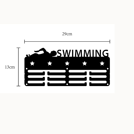 CREATCABIN Sports Theme Iron Medal Hanger Holder Display Wall Rack, with Screws, Swimming Pattern, 130x290mm