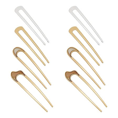 Arricraft 8 Pcs Alloy U Shaped Hairpins, 4 Style French Hair Forks, U Shape Updo Hair Pins Clips for Thin Thick Hair ( Light Gold )