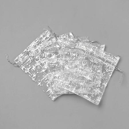NBEADS 100 Pcs White Organza Bags Sheer Jewelry Drawstring Pouches with with Star Pattern Party Wedding Favor Festival Candy Bags