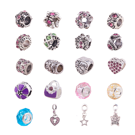 PandaHall Elite 20 Pcs Mix Lots Purple Birthstone Beads Charms with Heart Dangles for European Style Bracelets