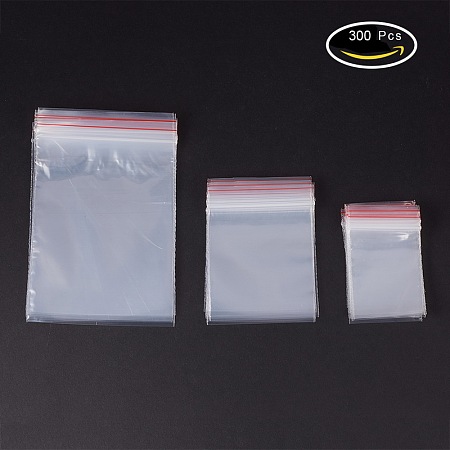 PandaHall Elite 3 Sizes 6-12cm Zip Lock Bags Sets Reclosable Plastic Poly Clear  Seal Bags, about 300pcs/set