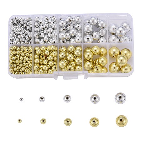 Arricraft 542Pcs 5 Sizes Plating Acrylic Beads, Round, Golden & Silver, 4mm~12, Hole: 1mm, 2 colors, 542pcs/Box