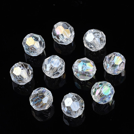 Honeyhandy Electroplate Transparent Acrylic Beads, AB Color, Faceted, Round, Clear, 7.5x8mm, Hole: 1.6mm, about 2480pcs/500g