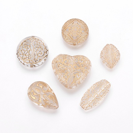 Nbeads Plating Acrylic Beads, Metal Unlaced, Mixed Shapes, Clear, 28x14.5x5.5mm, Hole: 2mm