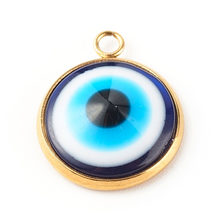 Honeyhandy Resin Evil Eye Pendants, with Vacuum Plating 304 Stainless Steel Settings, Golden, 16.5x14x4.5mm, Hole: 2.3mm