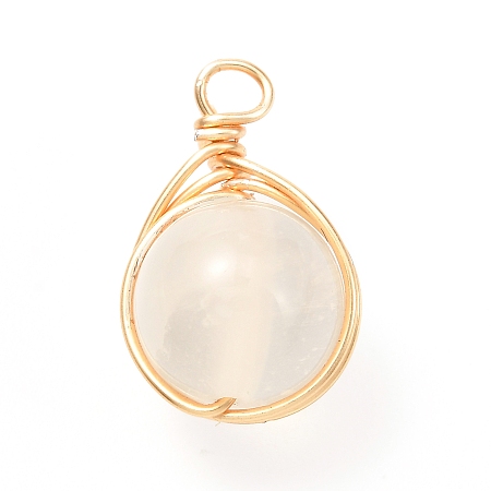 Honeyhandy Natural Selenite Pendants, Eco-Friendly Copper Wire, Real 18K Gold Plated, Round, 24x15x12mm, Hole: 3.2mm