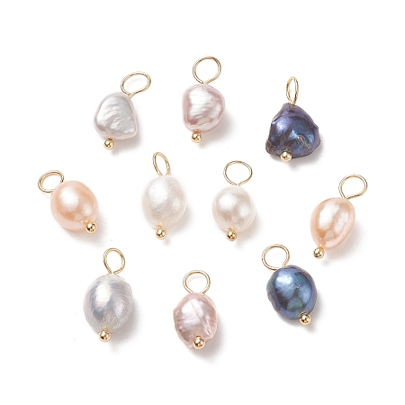 Honeyhandy Natural Cultured Freshwater Pearl Pendants, with Brass Ball Head Pins, Two Sides Polished, Real 18K Gold Plated, 15~17x6~9x5~7mm, Hole: 3.5mm