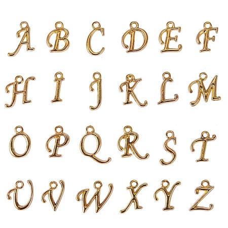 ARRICRAFT 200pcs Assorted Alphabet Charm Pendant Loose Beads Gold Plated A-Z Letter Pieces