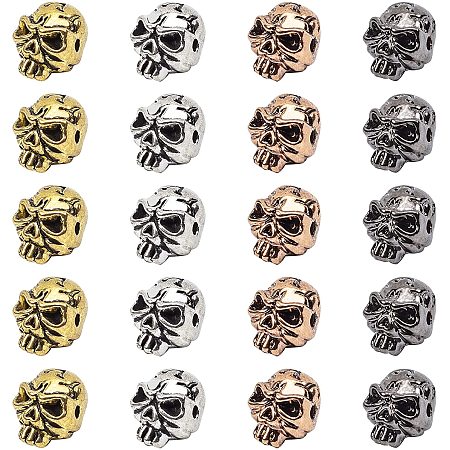 Pandahall Elite About 100 Pieces Tibetan Style Skull Beads Alloy Spacer Bead 11x9mm for Jewelry Making Mixed Colors