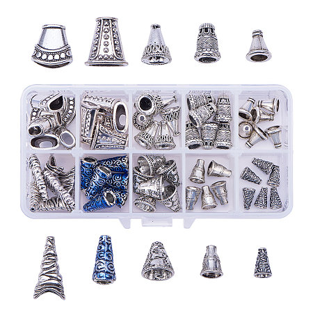 PandaHall Elite Antique Silver Tibetan Style Alloy Cones Bead Caps Cover for Jewelry Making, about 60pcs/box