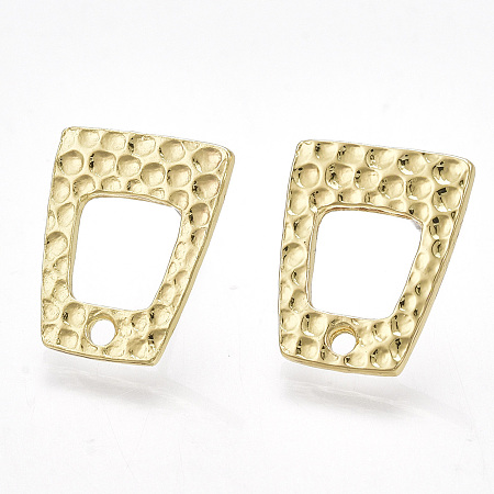 Arricraft Alloy Stud Earring Findings, with Loop and Steel Pins, Trapezoid, Light Gold, 15.5~16x12.5mm, Hole: 1.5mm, Pin: 0.7mm