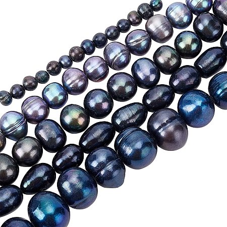 BENECREAT 75Pcs 5 Styles Natural Cultured Freshwater Prussian Blue Pearl Beads for Bracelet Necklace Making