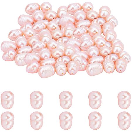 SUPERFINDINGS About 100pcs Rosy Brown Oval 7mm Natural Cultured Freshwater Pearl Beads Strands for Necklace Bracelet Earring Jewelry Making Supplies, Hole: 0.8mm