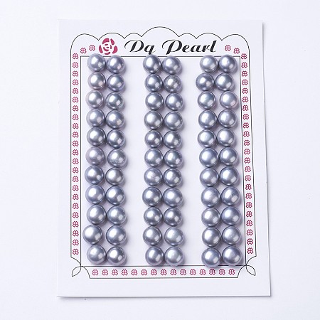 ARRICRAFT Natural Cultured Freshwater Pearl Beads, Half Drilled, Round, Slate Blue, 8~8.5x5.5~6mm, Hole: 1mm