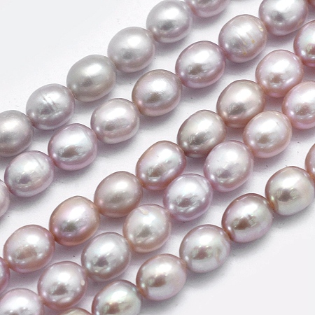 Grade AAA Natural Cultured Freshwater Pearl Beads Strands, Oval, Thistle, 6.5~7x5.5~6mm, Hole: 0.8mm, about 55pcs/strand, 14.17 inch(36cm)