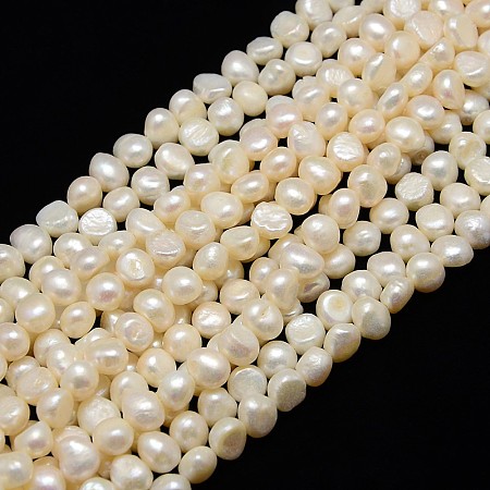 ARRICRAFT Grade A Natural Cultured Freshwater Pearl Beads Strands, Two Sides Polished, Creamy White, 7~8x5~6mm, Hole: 0.8mm, about 53pcs/strand, 13.77 inches~14.17 inches