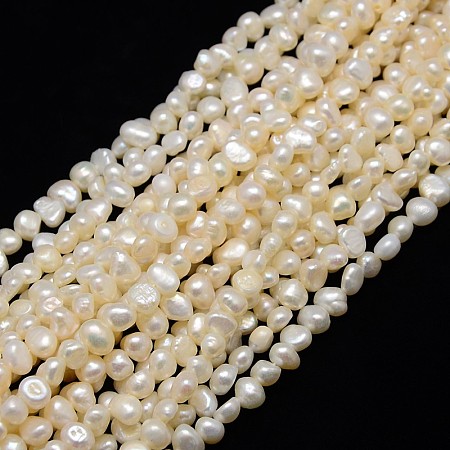 ARRICRAFT Grade A Natural Cultured Freshwater Pearl Beads Strands, Two Sides Polished, Creamy White, 4~5x3~4mm, Hole: 0.8mm, about 110pcs/strand, 13.77 inches~14.17 inches