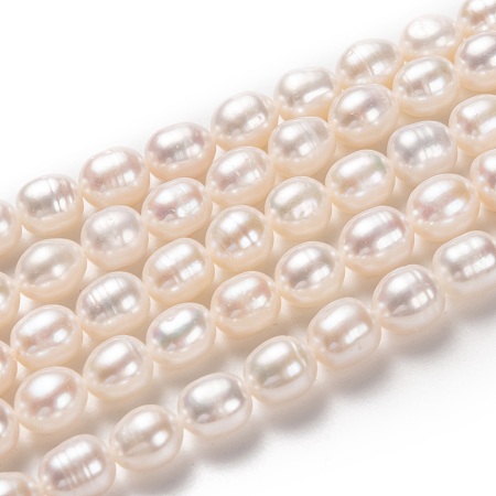 Grade AA Natural Cultured Freshwater Pearl Beads Strands, Rice, Bisque, 7~8x6~7mm, Hole: 0.8mm, about 49pcs/strand, 14.96 inch(38cm)