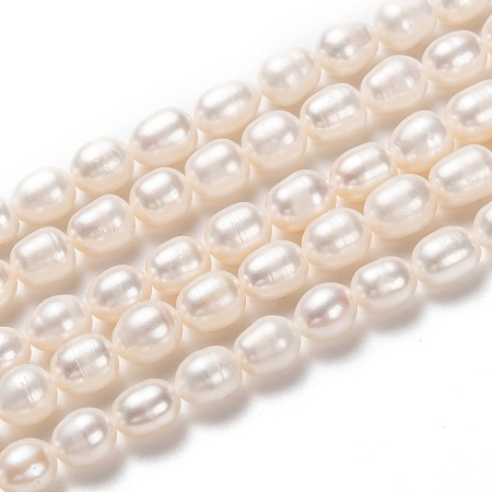 Grade AA Natural Cultured Freshwater Pearl Beads Strands, Rice, Bisque, 7~10x7~8mm, Hole: 0.6mm, about 39~40pcs/strand, 14.17~14.65 inch(36~37.2cm)