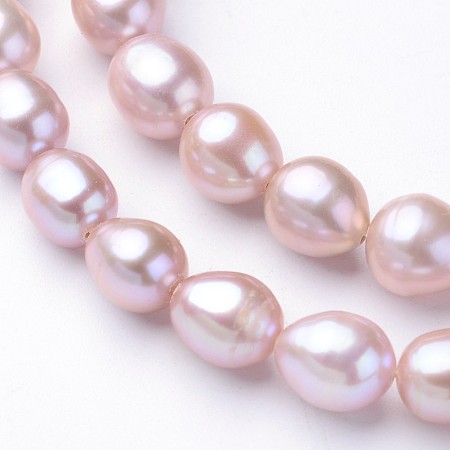 Honeyhandy Natural Cultured Freshwater Pearl Beads Strands, Oval, Plum, 7~8x7~8mm, Hole: 0.5mm, about 35~37pcs/strand, 13.98 inch(35.5cm)