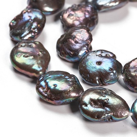ARRICRAFT Natural Baroque Pearl Keshi Pearl Beads Strands, Cultured Freshwater Pearl, Prussian Blue, 12~16x12x4~5mm, Hole: 0.8mm