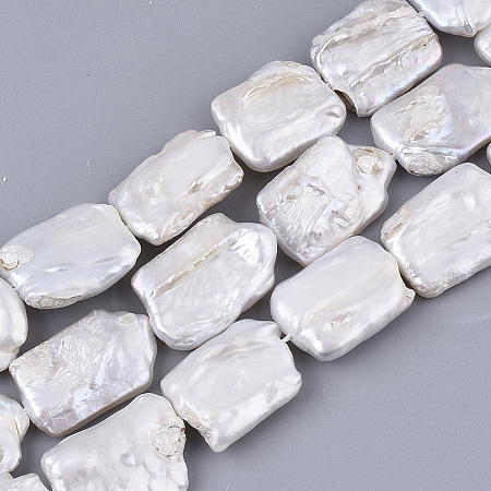 ARRICRAFT Natural Baroque Pearl Keshi Pearl Beads Strands, Cultured Freshwater Pearl, Rectangle, Seashell Color, 20~24x13~15x4~7mm, Hole: 0.6mm, about 19~21pcs/Strand, 16.54 inches(42cm)