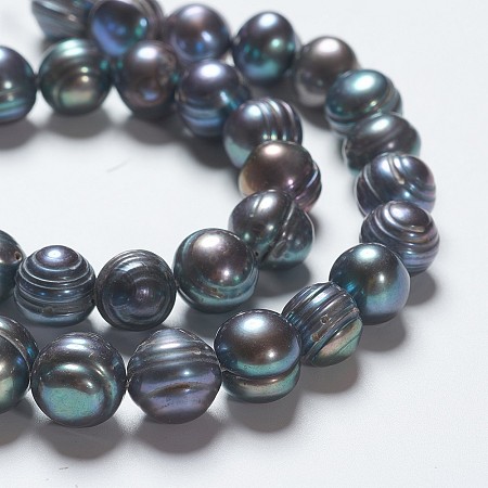 ARRICRAFT Natural Cultured Freshwater Pearl Beads Strands, Potato, Prussian Blue, 9~12x10~11mm, Hole: 0.6~0.7mm, about 38pcs/strand, 14.5 inches
