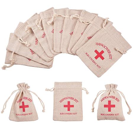 PandaHall Elite 30 Packs 5x3 inch Hangover Kit Bags Burlap Recovery Kit Bags Muslin Drawstring Bag Red Cross Bachelorette Survival Kit Bags for Bridal Party Favor Decoration