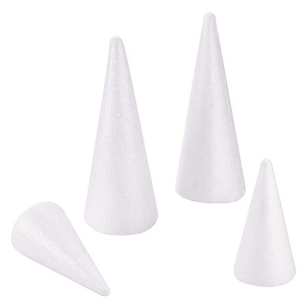 PandaHall Elite 4 pcs 2 Sizes Craft Foam Cone, 7.5/4.2 Inch Cone Shaped White Foam for Modeling DIY Arts Crafts School Projects Christmas Tree Making