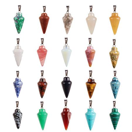 PandaHall Elite 20 Pieces Cone Stone Pendants Chakra Beads Crystal Quartz Natural and Synthetic Gemstone Charms for Necklace Jewelry Making