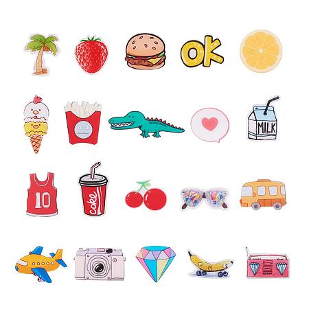 PandaHall Elite 20 Pcs Acrylic Safety Brooch Pin Badges Label Tag with Back Bar Letter Fruit Food Milk Diamond Bus for Clothes Bags Backpacks