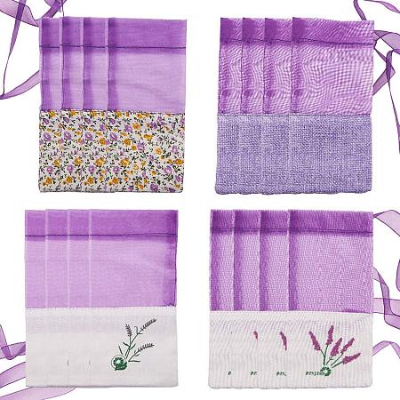 PandaHall Elite 16pcs 4 Styles Sachet Lavender Pattern Bags Cotton Organza Gauze Bags Jewelry Drawstring Pouches Wedding Favors Candy Gift Bags