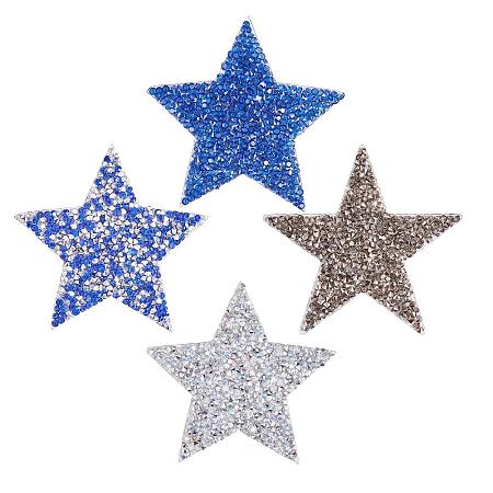PandaHall Elite 4 pcs 4 Sizes Star Crystal Glitter Rhinestone Stickers Iron on Stickers for Dress Home Decoration